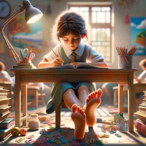 Middle-Eastern Girl Studying in School | Childhood Innocence Scene