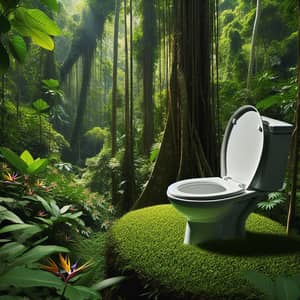 White Porcelain Toilet Seat in Lush Jungle Setting