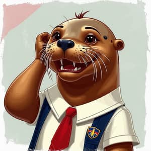 Adorable Sea Lion in School Uniform Animation