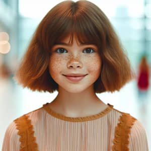 Prepubescent Girl with Tanned Skin, Chestnut Bobbed Hair & Freckles