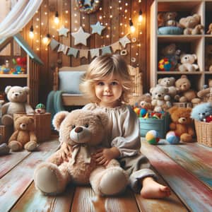 Adorable Child with Teddy Bear in Cozy Playroom