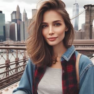 Caucasian Woman from Nebraska on Brooklyn Bridge