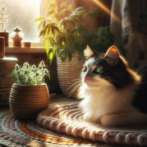 Tranquil Black and White Cat in Cozy Setting