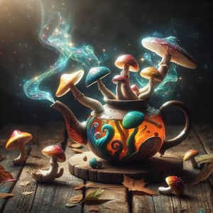 Mushroom Enchantments: Magical Tea Time on Wooden Table