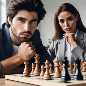 Intense Chess Battle: Male Student vs. Female Champion