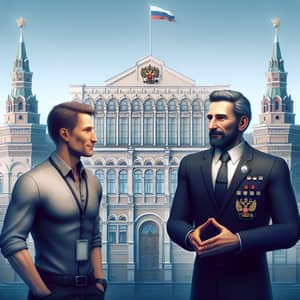 Historical Russian Architecture and Leadership Dialogue Illustration