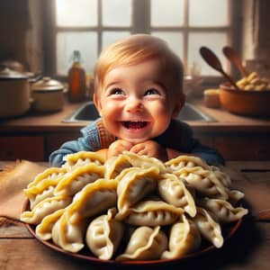 Delicious Lithuanian Cepelinai: Joyful Baby Boy in Cozy Kitchen