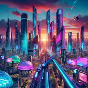 Futuristic Cityscape | Vibrant Metallized Blues & Neon Greens