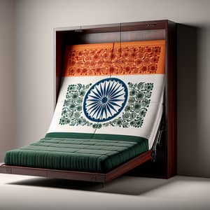 Foldable Wall Bed in Rich Dark Brown with Indian Flag Coverlet