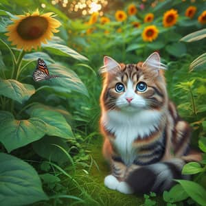 Adorable Cat with Dark Brown and White Stripes in a Garden