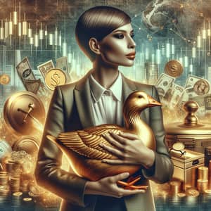 Modern Financial Success Art: Wealthy Hispanic Woman with Golden Goose