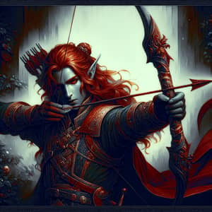 Noble Celadrin Warlock with Red Mane in Defensive Stance | Dark Fantasy Art