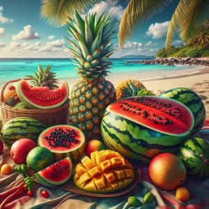 Summer Fruits on a Tropical Beach Paradise