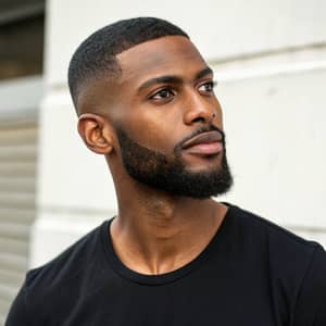 Stylish African American Young Man in Black T-Shirt