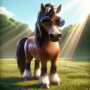 Cool Horse with Sunglasses in a Meadow