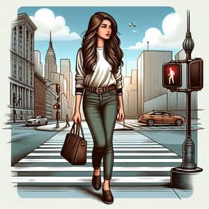 Modern Hispanic Woman Crossing Urban Crosswalk