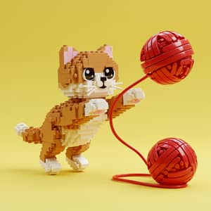 Cute LEGO Kitten Playing with Yarn Ball