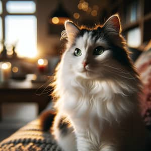 White Cat with Black & Grey Patches - Charming & Relaxed