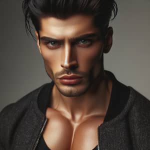 Strong and Charismatic Man: Muscular Physique and Intense Eyes