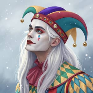 Digital Art: Enchanting Jester with White Hair