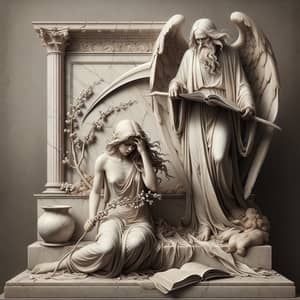 Marble Monument with Weeping Virgin and Old Man - Symbolic Scene