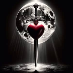 Gleaming Silver Sword & Crimson Heart in Moonlight | Artistic Gothic Photo