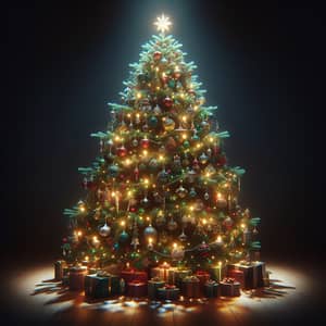 Glowing Christmas Tree with Colorful Lights and Ornaments