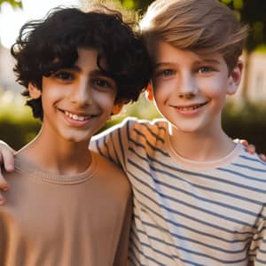 Multicultural Boys Smiling in Park | Happy Kids Photo