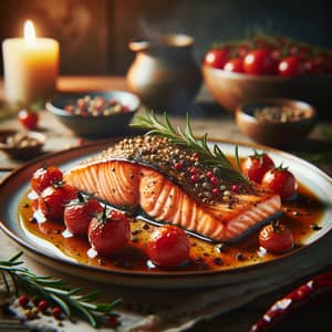 Succulent Salmon Steak with Rosemary and Tomatoes