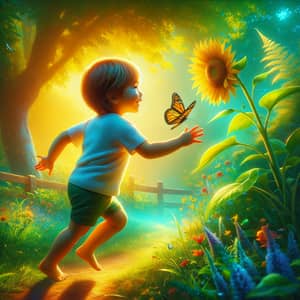 Joyful Child Playing in Lush Park | Sunflower Encounter