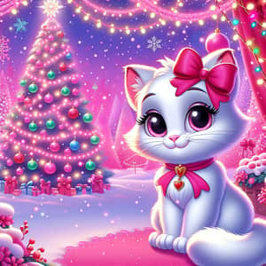 Christmas Cat in Pink Winter Wonderland | Cartoon Illustration