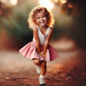 Renaissance Style Portrait of Joyful Caucasian Girl Outdoors