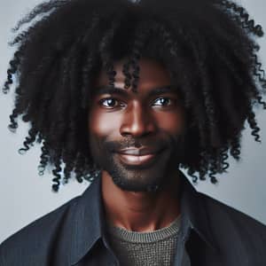 Portrait of Friendly Black Person with Thick Curly Hair