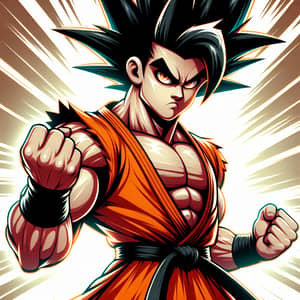 Powerful Cartoon Martial Artist in Orange Uniform