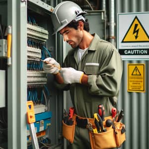 Professional Hispanic Electrician Working on Electrical Panel