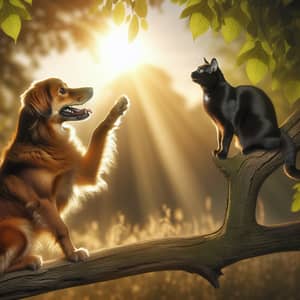 Friendly Dog Greeting Agile Cat - Heartwarming Moment