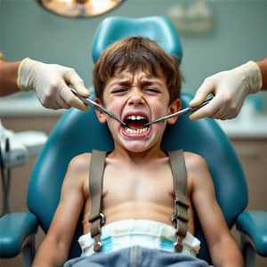 Unique Dentist Scene with Four Arms and a Young Patient