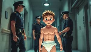 Anime Scene: Young Boy in Diaper Entering Prison