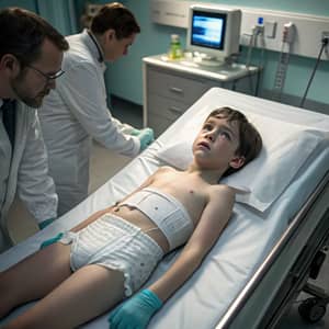 Unhappy Boy in Diaper Undergoing Lab Tests