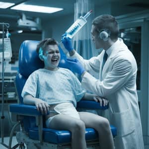 Cyberpunk Hospital Scene with Teen Treatment