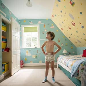 Imaginative Bedroom with a Curious Teen in Diaper