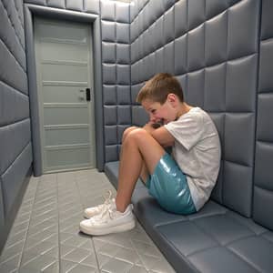 Desperate Boy in Psychiatric Isolation Cell - 3D Render