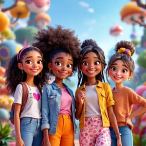 Diverse 3D Pixar-Style Girls Adventure Poster