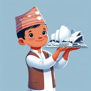 Nepalese Boy Carrying Sydney Opera House Model