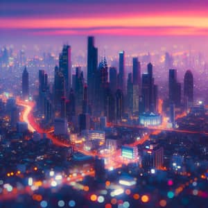 Surreal City Skyline at Dusk: Miniature Urban Landscape