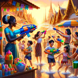 Vibrant Songkran Water Festival with Ice Cream Delights