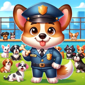 Cute Corgi in Security Costume Cartoon