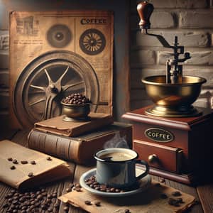 Vintage Coffee Scene: Nostalgic Atmosphere with Freshly Brewed Coffee