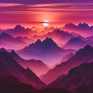 Tranquil Sunset Scene: Majestic Mountains in Lavender Sky