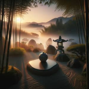 Tranquil Zen Garden Scene | Serene Setting with Bamboo Grove